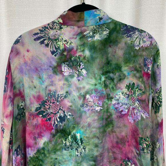 Soft Surroundings Green&Purple Tie Dye Floral Open Front Cardigan Kimono Sz.XL - Picture 8 of 12